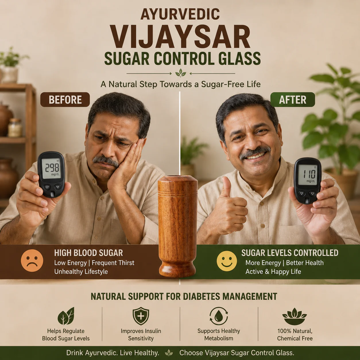 Ayurvedic Vijaysar Wooden Glass