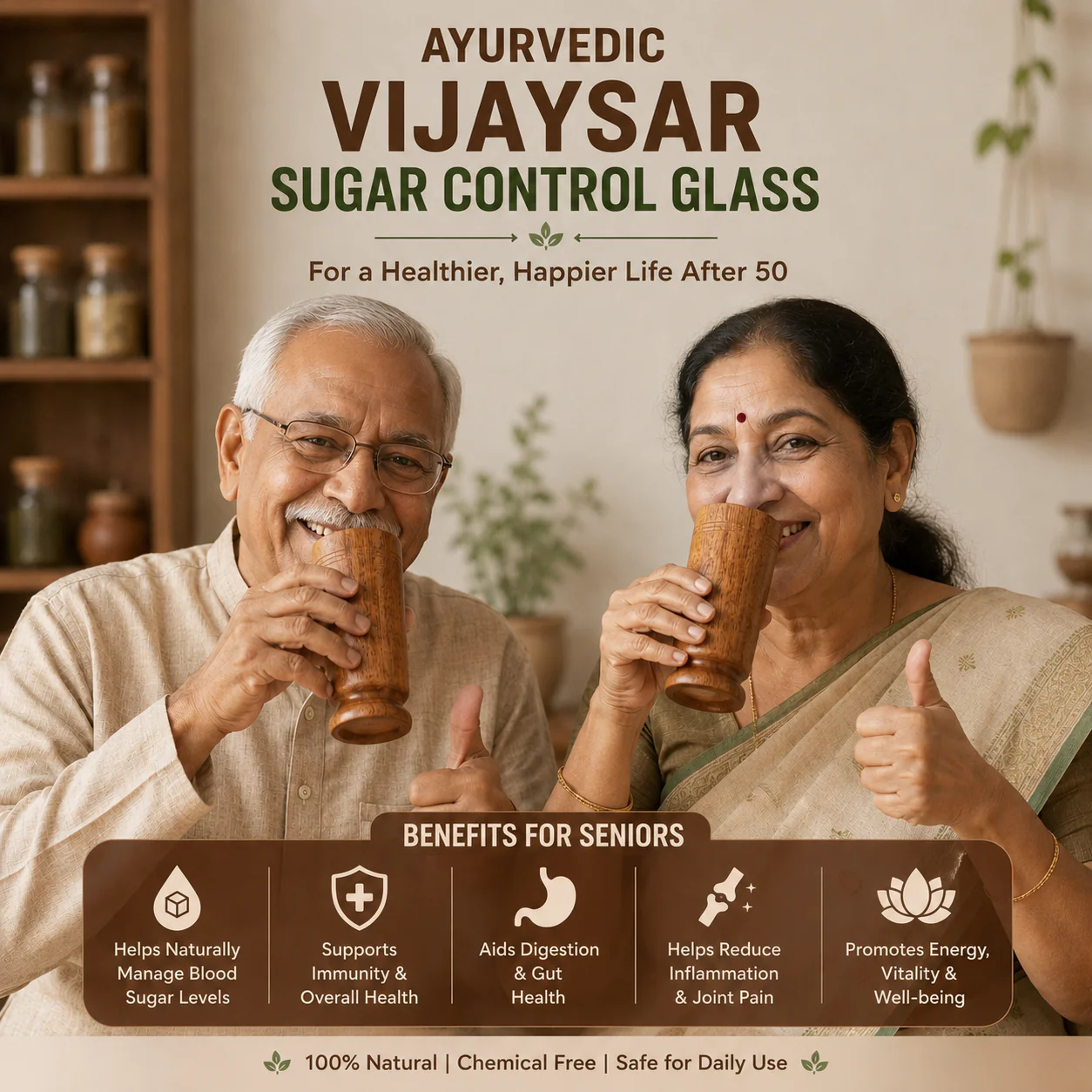 Ayurvedic Vijaysar Wooden Glass