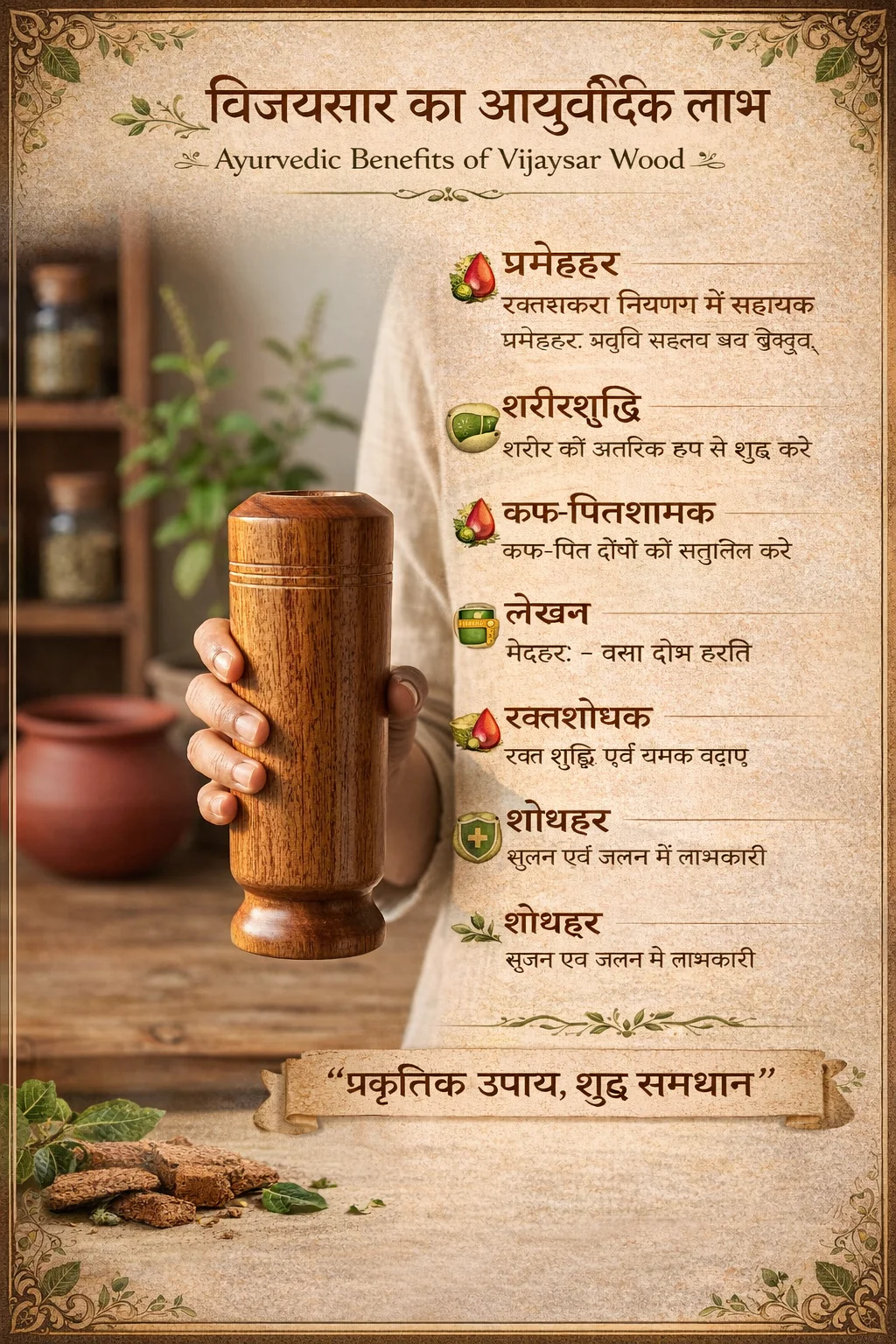 Ayurvedic Vijaysar Wooden Glass
